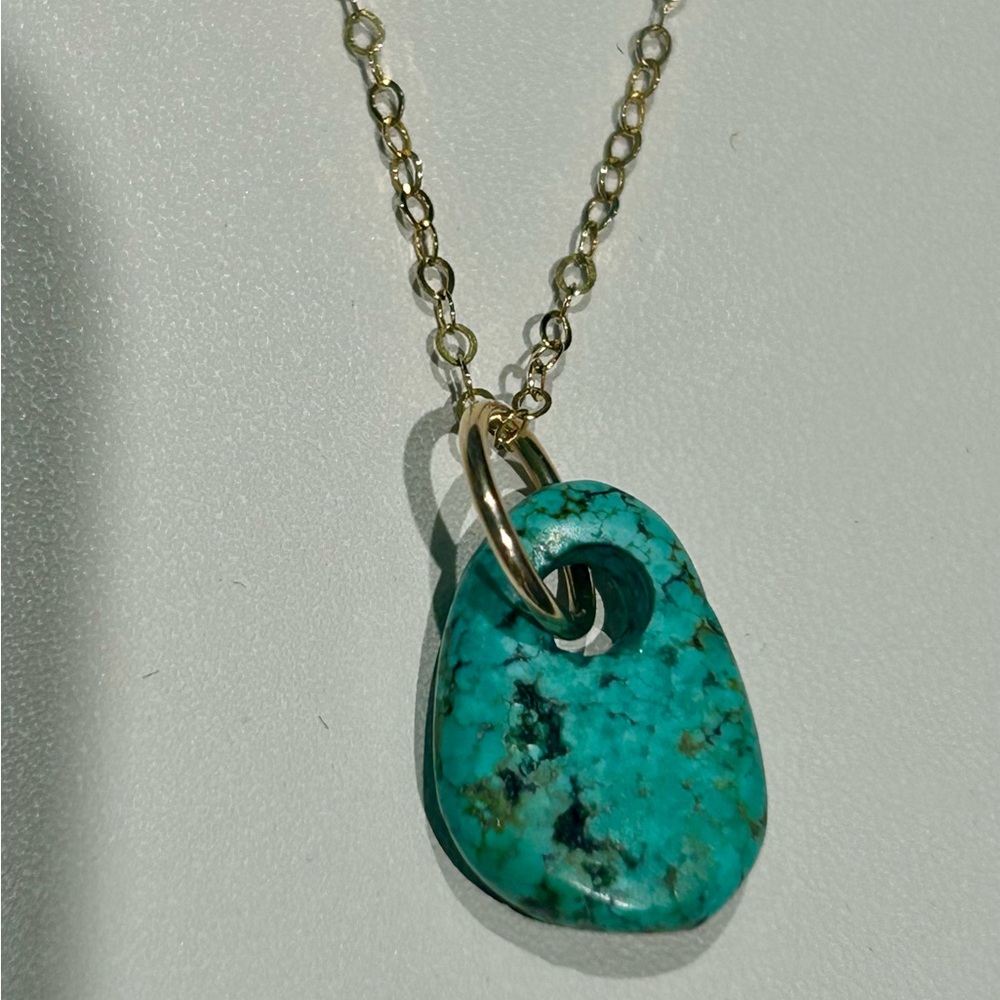 Turquoise Pendant Necklace with Gold Chain